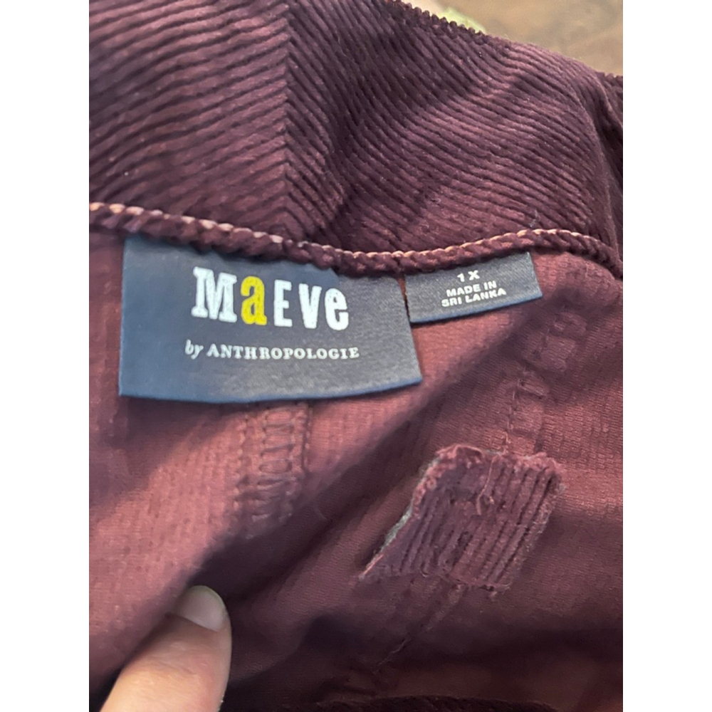 Maeve Anthropologie Burgundy Corduroy Skirt 1X Pockets Midi Stretch - Picture 3 of 4